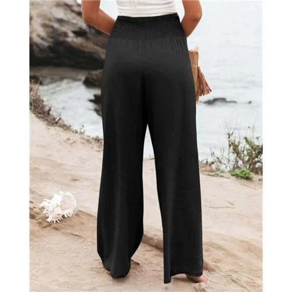 For cooper- Breathable High Waist Palazzo Pants – Flowy Wide Leg Lounge Pants - Picture 5 of 6